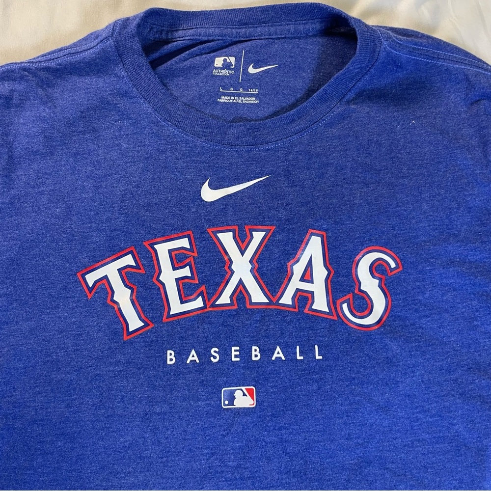 Nike Texas Rangers Youth Large 14/16 Baseball Tee Blue MLB Game Day - Picture 4 of 8